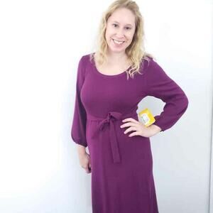 NEW Lole Noble Dress Sweater Dress Purple Outdoors Tie Waist Scoop Neck MSRP $90